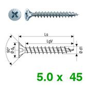 Immagine di viti spax tps croce pozi 5.0x 45 zinc. filetto standard - confezione da  500 pezzi