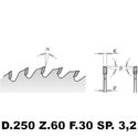 Immagine di lame seghe circolari hm wz+ d.250 f.30 z. 60 spessore 3.2                                                                                           