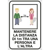 Immagine di cartelli indicazioni alluminio 200x300 35334 mantenere distanza 1m ...                                                                                           