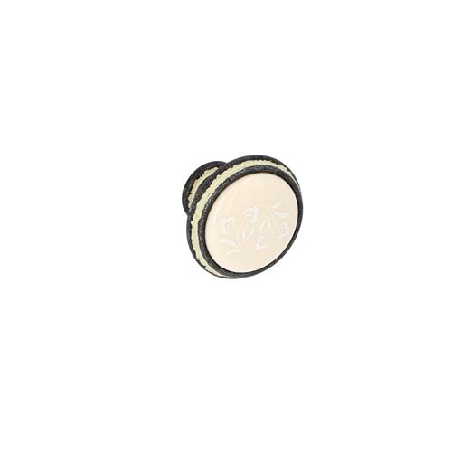 Immagine di Pomolo per mobili HZ0077 diametro mm 35 in lega di zinco e porcellana rusticall avorio con decoro H5 