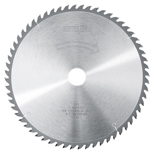 Immagine di Mafell Lama da taglio in HM 250x1,8/2,8x30 mm, Z 60, WZ, per tagli di precisione 