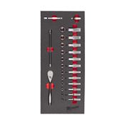 Immagine di Milwaukee Set cricchetto e bussole attacco quadro 1/4" con modulo morbido per cassetto carrelli portautensili 