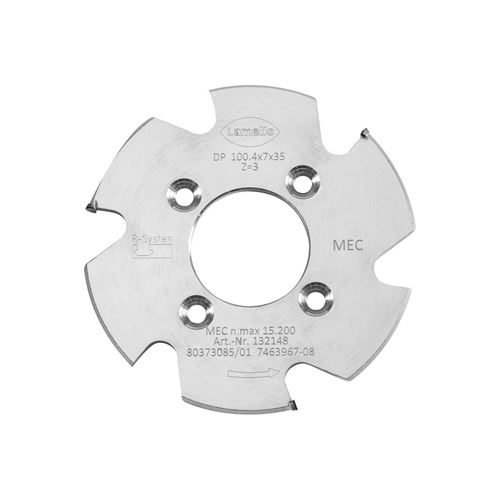 Immagine di Fresa P-System CNC DP (Diamante) diametro 100.4x7 foro diametro 35 mm Z3 con 4 fori diametro 5.5 su corona diametro 50 mm 
