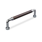 Immagine di maniglie posta mm 160 lisce cromo l./scuro cuoio                                                                                           