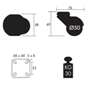 Immagine di rotelle boccia mm. 50 piastra 48 x 48 cromo gomma grigia                                                                                           
